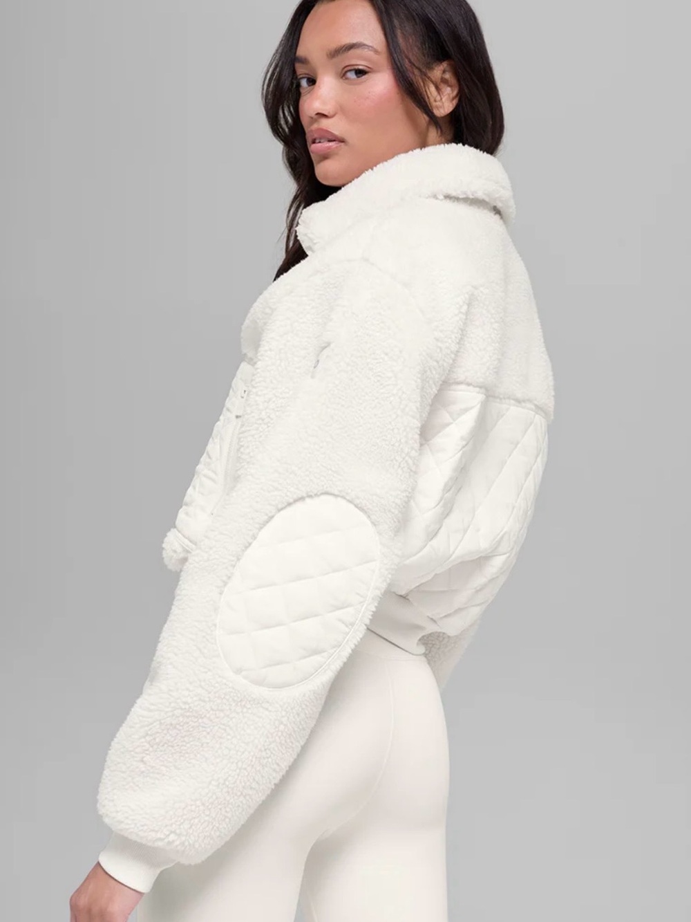 ALO Yoga Cream Zip-Up Cropped Sherpa Jacket - Picture 5 of 6